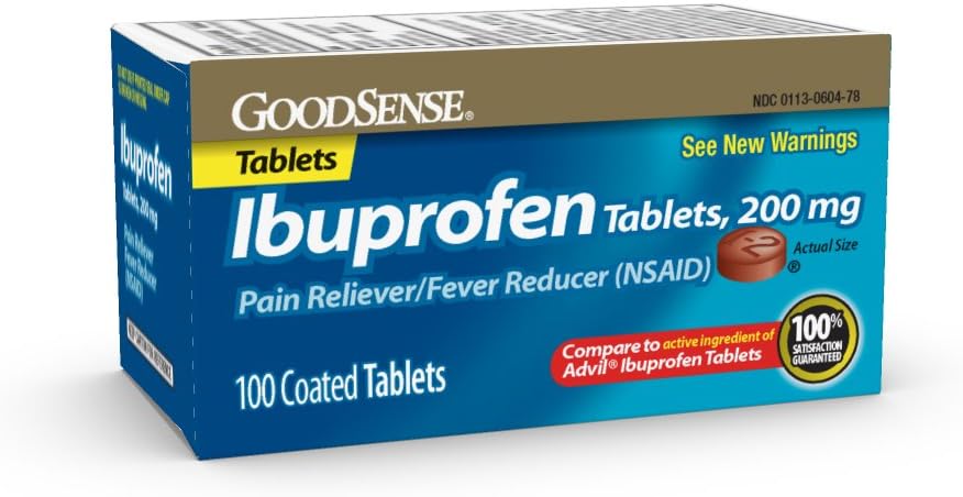 GoodSense 200 mg Ibuprofen Tablets, Feber Reducer og smertelindring fra Body Aches, Hovedpine, Gigt Smerte og mere, 100 Tæl