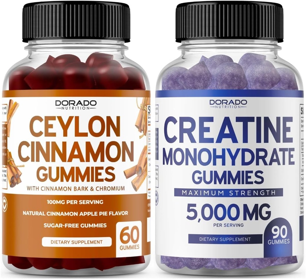 Ceylon Cinnamon (60 Greve) - Berberine & Ginseng til fordampning Samlet Wellness Support og Creatine Monohydrat (90 Gummies) Lækre Blå Hindbær Tyggegummi Afmærket Supplement - Ikke GMO & Lavet i USA