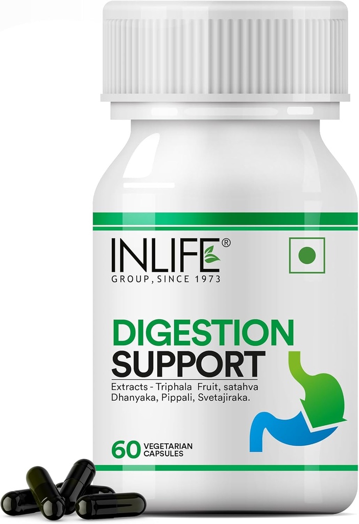 INLIFE fordøjelsesstøtte Supplement # 124; Triphala, Satahva, Dhanyaka, Pippali, Svetajiraka # 124; for mænd og kvinder - 60 Vegetariske kapsler