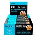 Legion Protein Bar Blueberry Muffin - 100% Whey Protein, Soy Free Protein Bars med Prebiotic Fiber - Lav fedt sund Protein Bar - Gluten Free, Naturlig Flavored, Low Sugar Protein Bars (12 Greve)