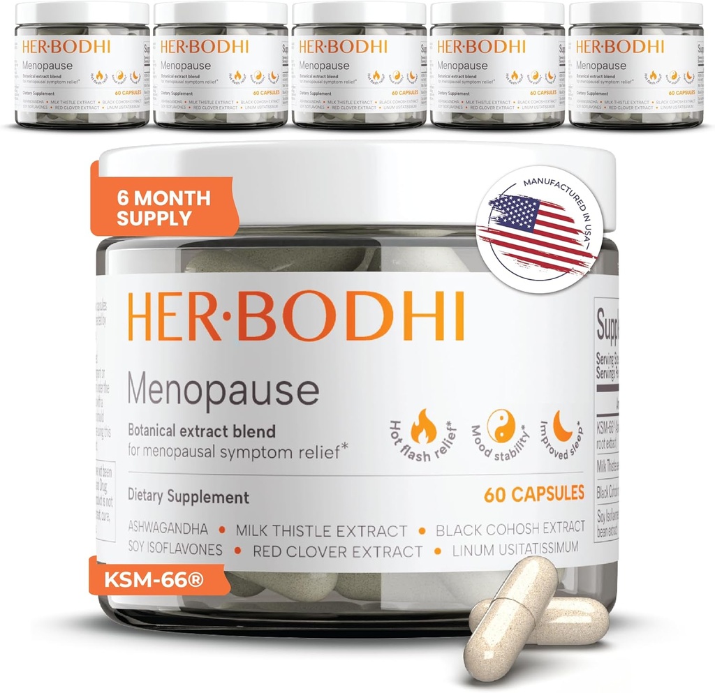 Meno - Menopause Hormonal Balance for kvinder, Østrogen Soja Isoflavoner Menopause Supplement for kvinder, Ashwagandha, Black Cohosh Hot Flash Menopause Relief, Night Sweats Relief 360Caps