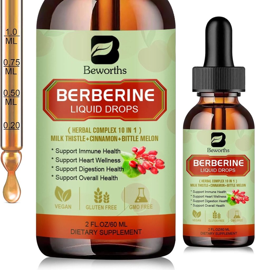 Berberine HCL tillæg med Ceylon Cinnamon - Liposomal Berberine Phytosome Flydende dråber med gurkemeje, Ceylon Cinnamon, Bitter Melon, Milk Thistle, AMPK Activator for fordøjelsesstøtte