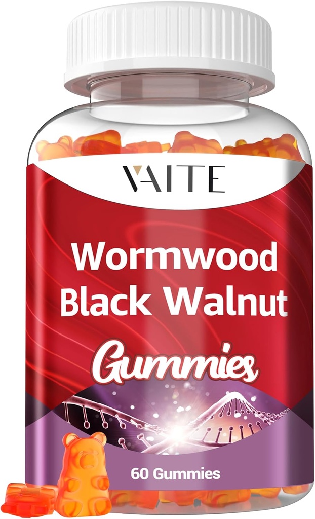 Black Walnut Wormwood Gummies - Urte tillæg med Artemisia Annua Herb & Juglans nigra Hull til fordøjelsesbesvær & naturlige krop Rengøring, Non- GMO & Gluten Free Supplements - 60 Gummy Chewables