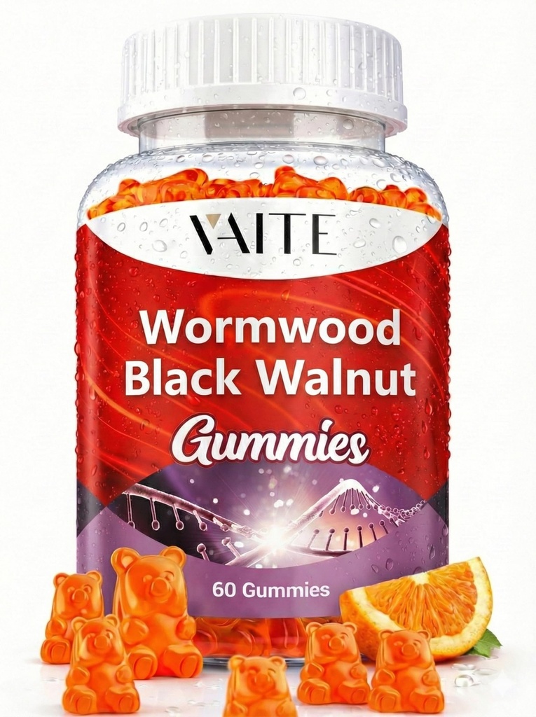 Black Walnut Wormwood Gummies - Urte tillæg med Artemisia Annua Herb & Juglans nigra Hull til fordøjelsesbesvær & naturlige krop Rengøring, Non- GMO & Gluten Free Supplements - 60 Gummy Chewables