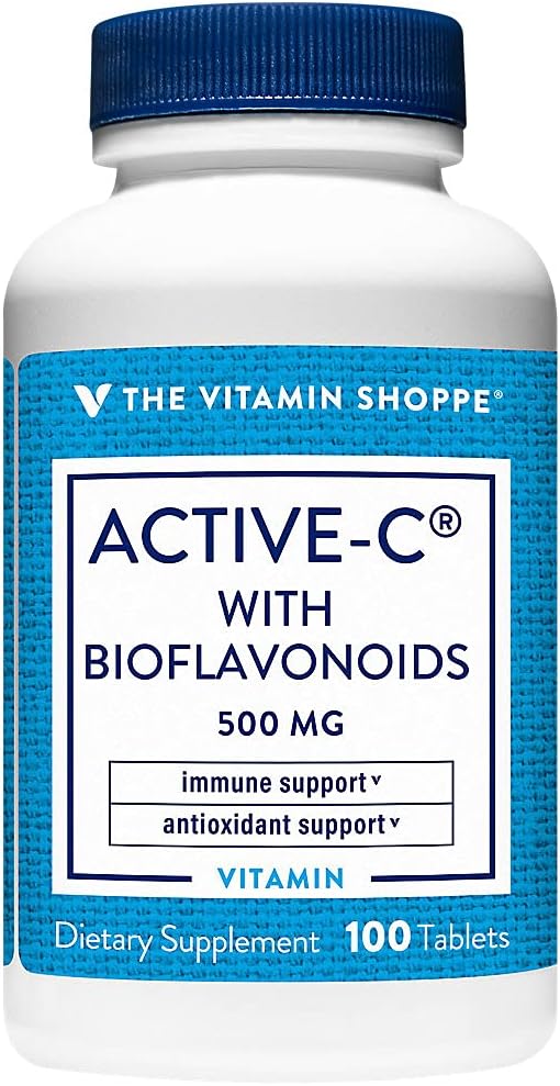 Vitamin Shoppe Active- C med Bioflavonoider, understøtter immunitet, vaskulær sundhed, antioxidant, 500 MG (100 tabletter)