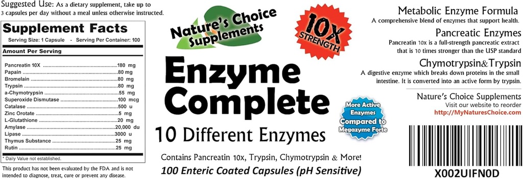 Enzyme Komplet med Chymotrypsin, Trypsin & mere