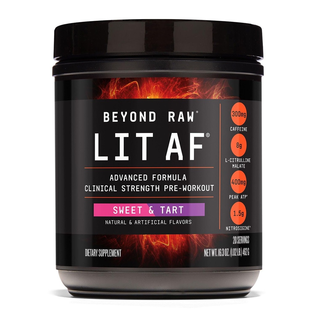 BEYOND RAW LIT Advanced Pre Workout Formel, Sweet og Tart, for Energi, Fokus, Endurance, Pumper, med 300mg hurtig og målrettet frigivelse Koffein, Creatin, betain, Beta Alanine, Taurine, 20 Servere