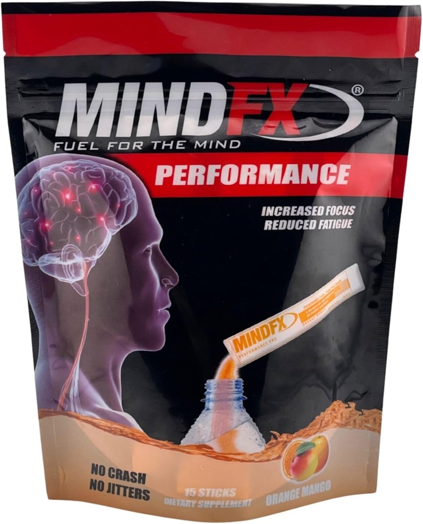 MindFX Energy Powder Drink Mix - 15 sticks Orange Mango Performance Blend Budd124; Natural Nootropics for Clean Energy, og Forbedret Focus Budd124; Elevere din ydeevne (Orange Mango, 1)