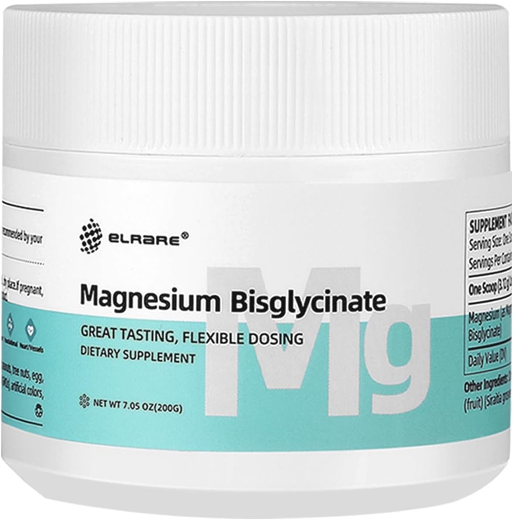 Magnesium Bisglycinat Pulver, Glycinat Magnesiumtillæg, 200mg Magnesium, 7.05 Oz, 64 Servere