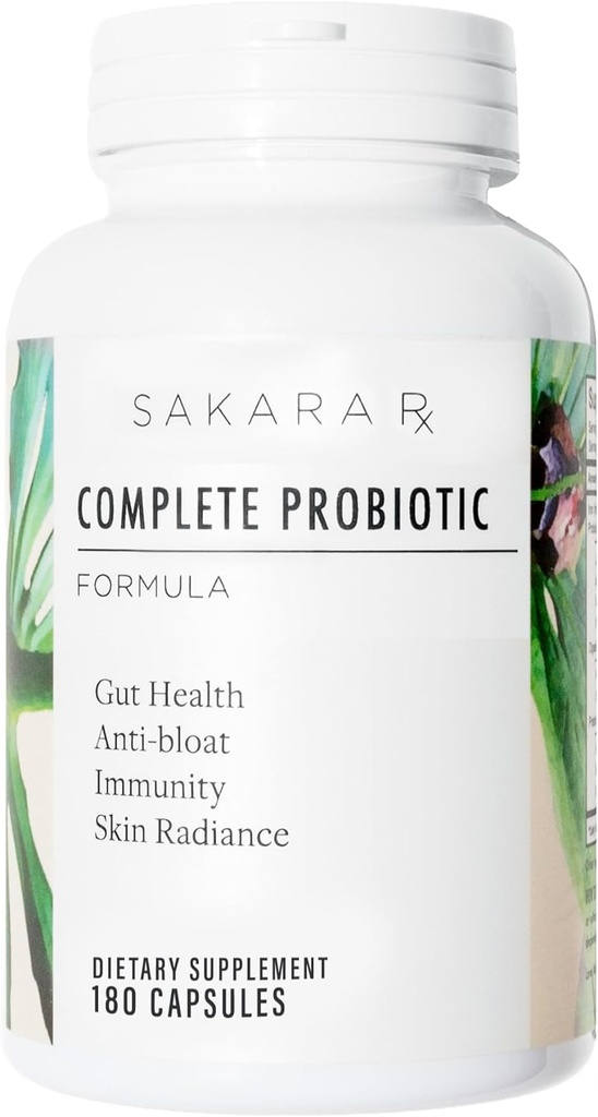 Sakara Complete Probiotic - Prebiotika og Probiotika til kvinder fordøjelsestilskud, Understøtter Bloating, immunsystem & hudstråling, Gut sundhed for kvinder med 3 milliarder CFU - 180 kapsler
