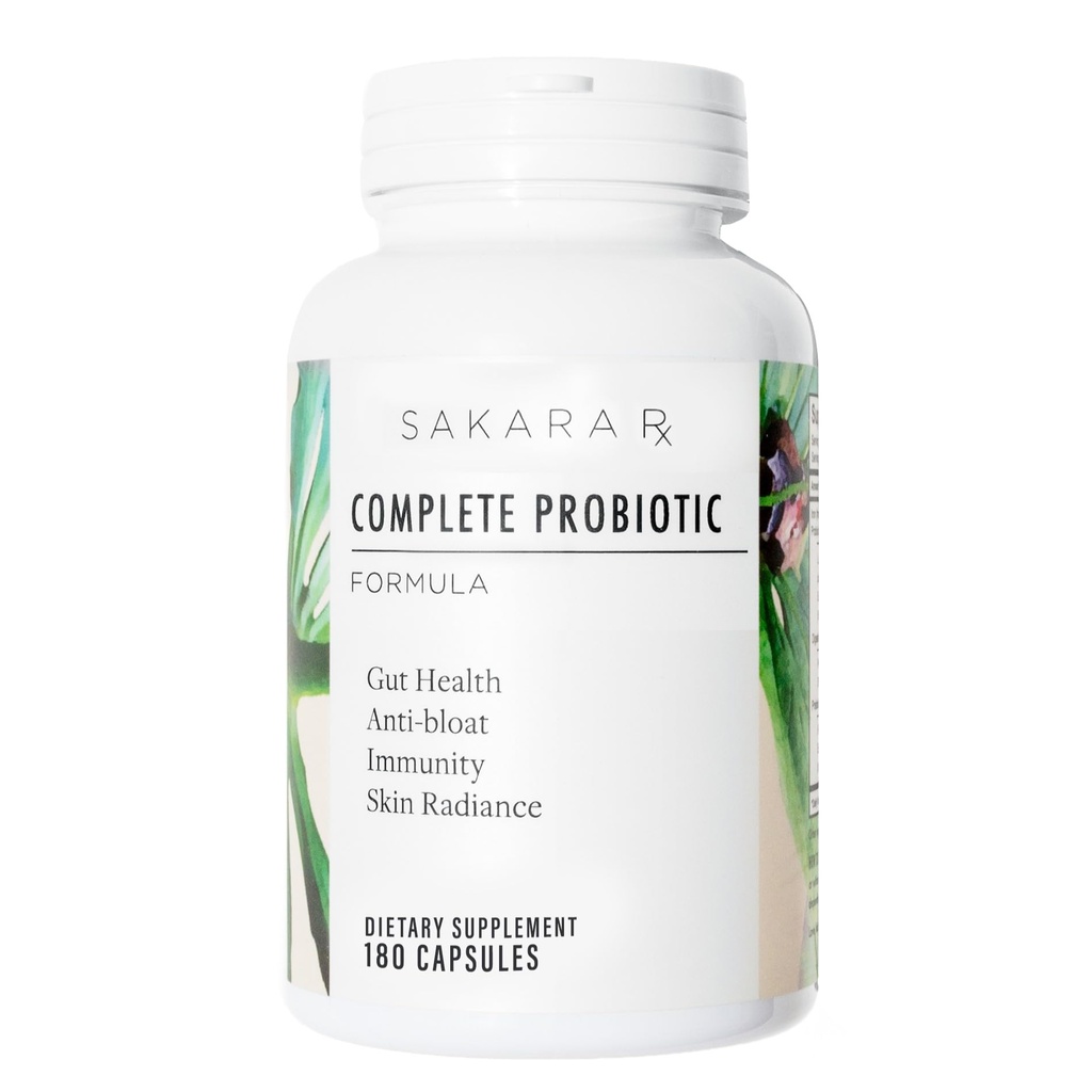 Sakara Complete Probiotic - Prebiotika og Probiotika til kvinder fordøjelsestilskud, Understøtter Bloating, immunsystem & hudstråling, Gut sundhed for kvinder med 3 milliarder CFU - 180 kapsler