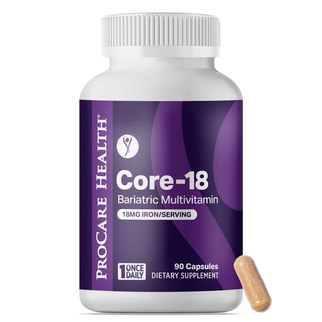 ProCare sundhed Bariatric Multivitamin med jern 18mg (03 måneder Tilgang) - Post- Op Bariatrical Vitaminer for Gastric bypass Bariatrical Kirurgi Patienter, understøtter inddrivelse (90 Let at synke kapsler)