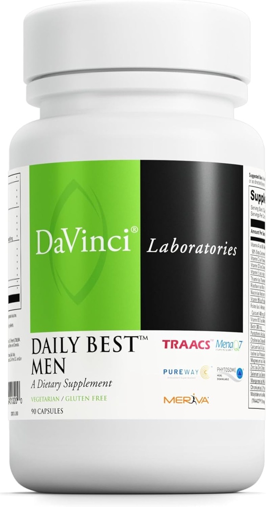 DAVINCI Labs - Daglig Bedste Mænd - Et kosttilskud med vitamin B6, vitamin B12 vitamin C, vitamin K2 og mere - Vegetarisk, Gluten- fri - 90 kapsler