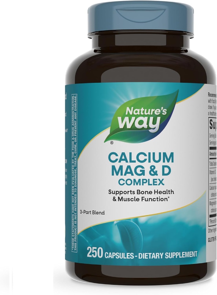 Nature 's Way Calcium Magnesium & Vitamin D3 Complex, Sunde Bones & Tænder, Muskelfunktion og Afslapning *, Gluten Free, 250 Kapsler (Packaging May Vary)