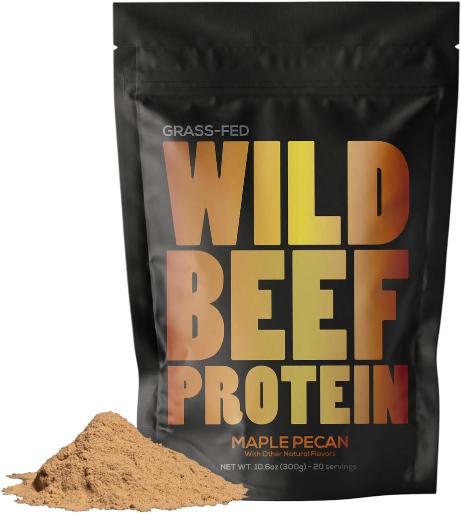 Wild Grass Fed Beef Protein Powder with Beef Organs Complex - Sugar Free Protein Shake - Lav Carb & Kalorier - Keto / Paleo / Carnivore Friendly - Whey / Bloating / Lactose Free - Maple Pecan 10oz