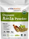 Vitamatic Certified USDA Organic Amla Berry Powder - 1 LB (16 oz) Amalaki Note 124; Rich in Natural Vitamin C & Antioxidants