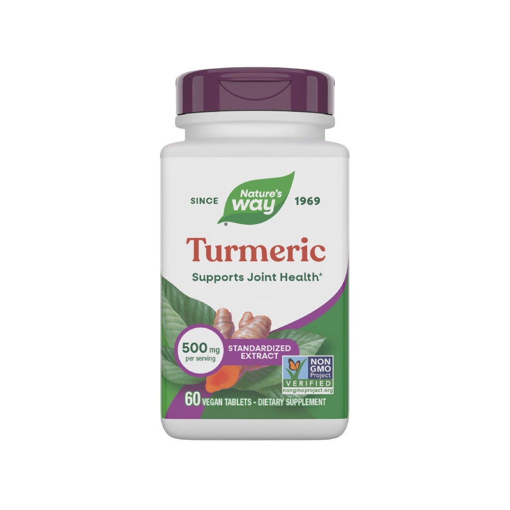 Nature 's Way Gurmeric, Premium Extract, Understøtter fælles sundhed *, Standardiseret til 95% Curcuminoids, 500 mg servering, Non- GMO projekt verificerede Kosttilskud, 60 tabletter (Packaging May Vary)