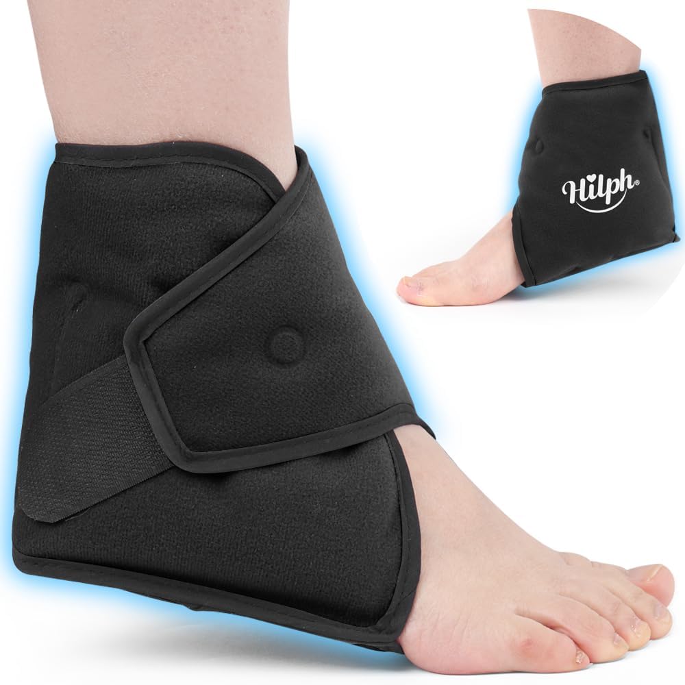 Hilph Ankle Ice Pack Wrap til hævelse, Genbrugelig Gel Cold Pack til Ankle Sprained, Hot Cold Compress til kirurgi Inddrivelse, Plantar Fasciitis, Foot Pain Relief, Hævelse, Achilles Tendonitis, Sort