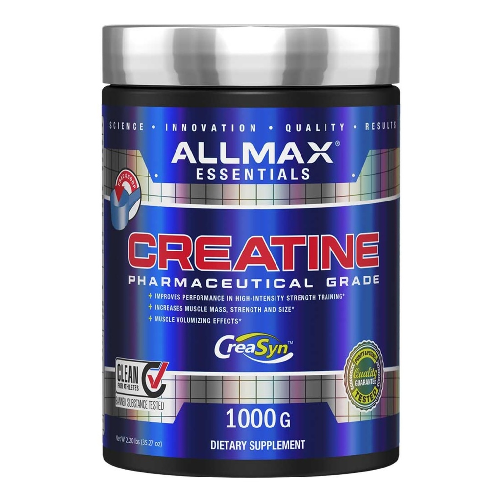 ALLMAX Essentials CREATINE - 1000 g Powder - Forbedrer ydeevne og træningsintensitet - Vegan & Gluten Free - 200 Servere
