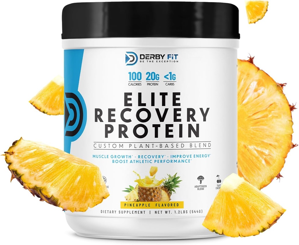 Derby Fit Elite Recovery Protein Clean, Low Carb Recovery Protein Powder for Women & Men - Gluten Free, Vegan, Dairy Free, Ananas Delight - 20 Servere (pakke med 1)