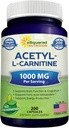 aSquared Nutrition Acetyl L- Carnitin 1000mg Max Strength - 200 Veggie Kapsler - Høj dosering Acetyl L Carnitin HCL (ALICAR) Supplement piller til støtte ren energi, hjerne funktion & fedtsyrer
