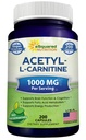aSquared Nutrition Acetyl L- Carnitin 1000mg Max Strength - 200 Veggie Kapsler - Høj dosering Acetyl L Carnitin HCL (ALICAR) Supplement piller til støtte ren energi, hjerne funktion & fedtsyrer