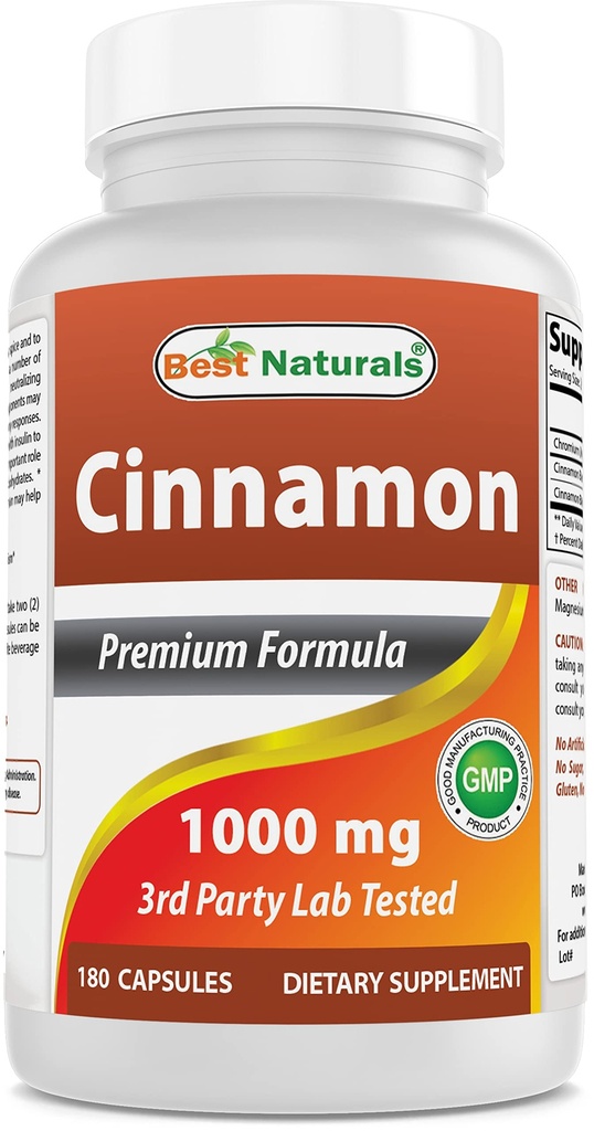 Bedste Naturals Cinnamon 2000 mg Tilsvarende med Chrom 400 mcg per servering - Metabolisme Support - 180 kapsler