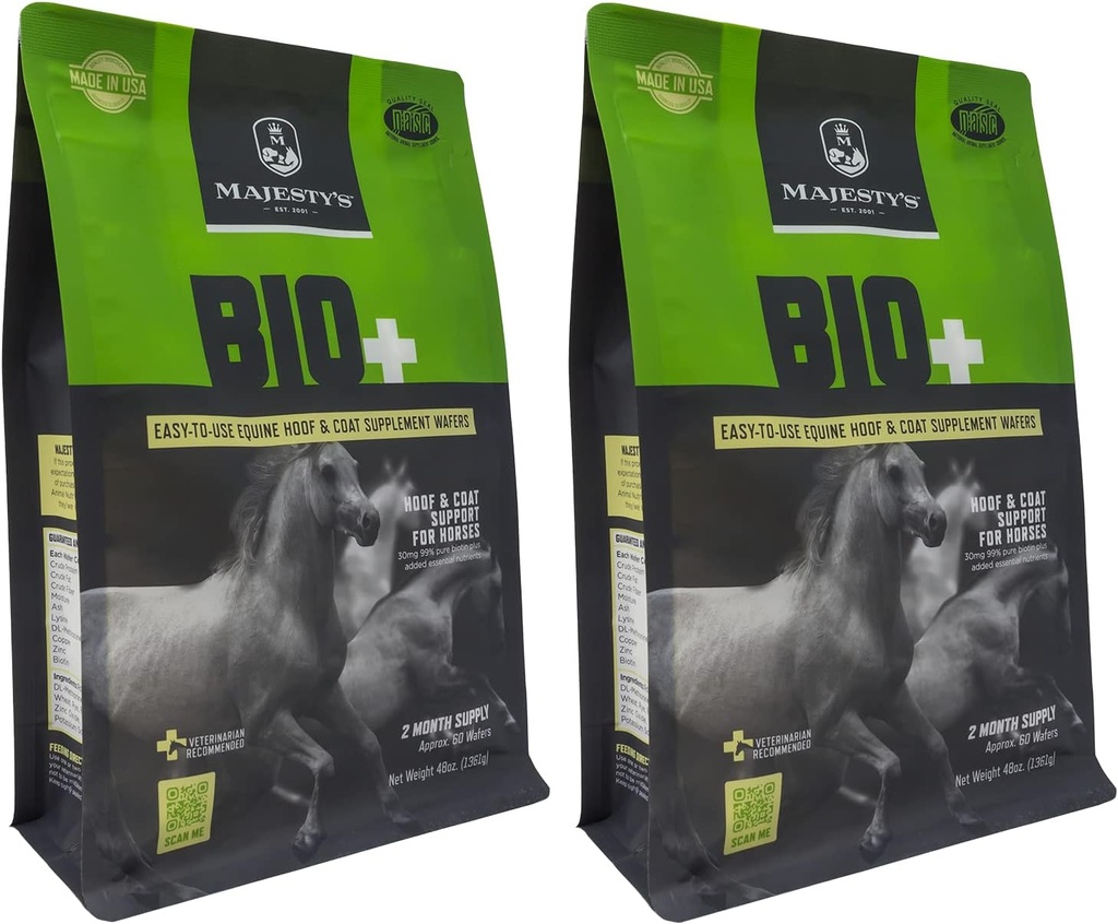Majestætens BIO + Biotin Wafers - Superior Horse / Equine Hoof og Coat Support - Kobber, Zink, Lysin, Methionin (2 pakke (120 Tæl alt))