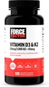 FORCE FACTOR Vitamin D3 K2 til støtte Immunitet, hjerte sundhed, ben støtte, og mere, High- Potency 2- in-1 Formel, Vegan, Ingen Gelatine, Non- GMO, 120 kapsler