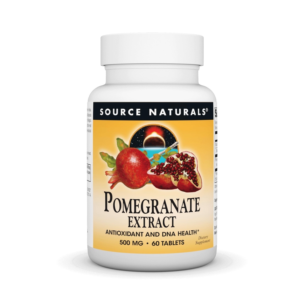 Source Naturals Pomegranate Extract 500mg Complete Hel Fruit Ellagic Acid Antioxidant & Tilføjet fiber - 60 tabletter