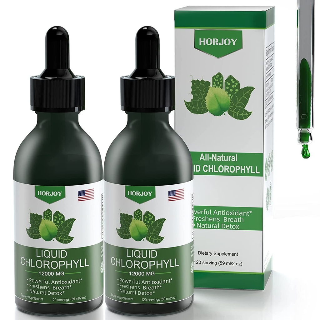 Chlorophyll Liquid Drops - 100% Natural Energy Booster og immunforsvar - Intern Deodorant og Detox - Højde Sygdom Relief - Fast Absorption, Vegan & Non- GMO - 120 Servere (Pack of 2)