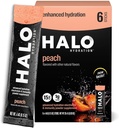 Halo Hydration Electrolyte Powder Packets - Peach - 6 Servering (5g hver) - Økologisk hydrering drik med lavt sukker + essentielle vitaminer + mineraler - Vegan
