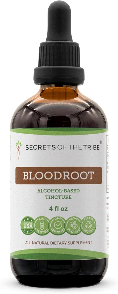 Hemmeligheder i Tribe Bloodroot Alkohol Tincture Extract, Responsible opdrættede Bloodroot (Sanguinaria Canadensis) Tørret Root Tincture Supplement (4 fl oz)