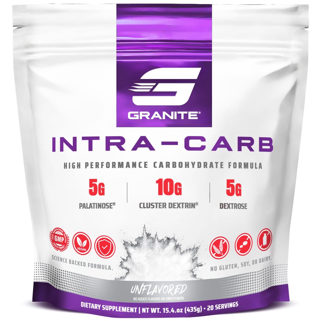 Granite Intra Carb Powder, Unflavored, High- Performance Carbohydrat Blend med Cluster Dextrin, Palatinose, & Dextrose, Understøtter energi og uddannelse (20 Servere)
