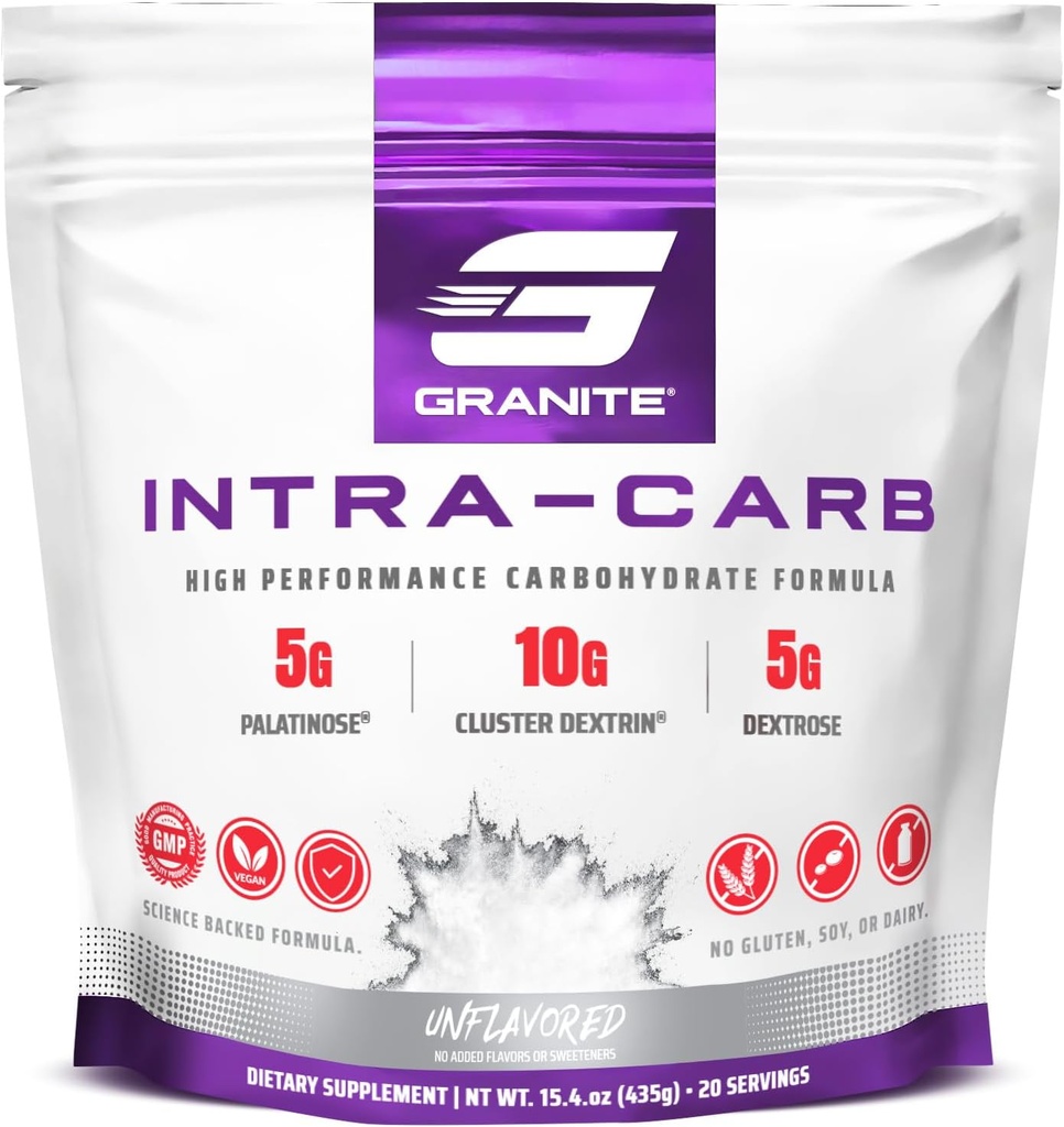 Granite Intra Carb Powder, Unflavored, High- Performance Carbohydrat Blend med Cluster Dextrin, Palatinose, & Dextrose, Understøtter energi og uddannelse (20 Servere)