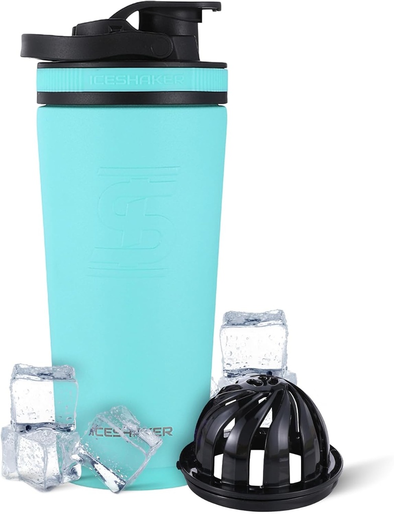 Ice Shaker Isoleret rustfrit stål Shaker Bottle 124; 26oz, Mint Medic124; Koldt for 30 + Timer Medic124; Isoleret Cup med Twist- on Agitator