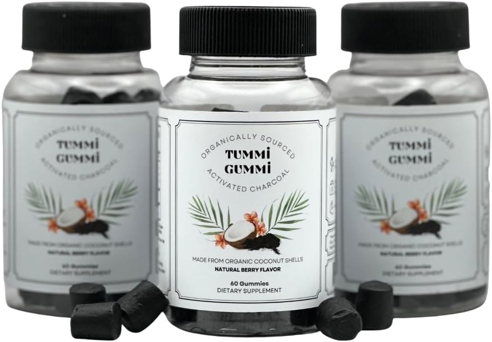 Aktiveret Organisk Charcoal Gummies, Charcoal Gummy til børn og voksne, fordøjelsessygdomme, Gas og Bloat Relief, Detox, Natural Berry Flavor, 60 Greve