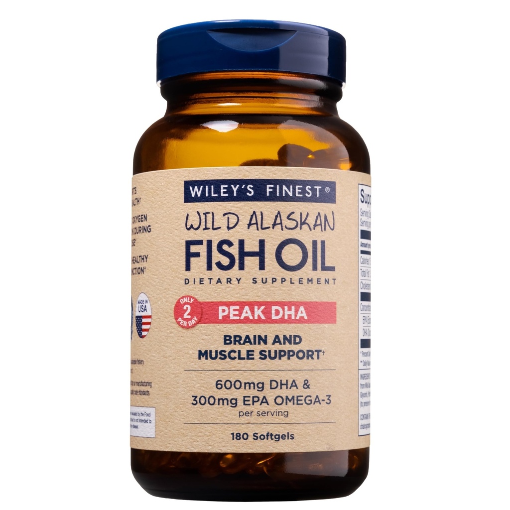 Wiley 's Finest Wild Alaska Fish Oil Peak DHA - 900mg EPA og DHA Omega- 3s - 180 Softgels (90 Servere)