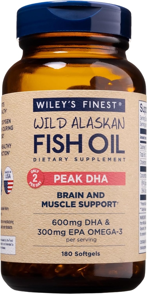 Wiley 's Finest Wild Alaska Fish Oil Peak DHA - 900mg EPA og DHA Omega- 3s - 180 Softgels (90 Servere)