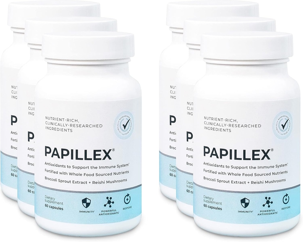 Kosttilskud tabletter med Papillex - al naturlig immunforsvar - bedste immunsystem booster - Økologisk 60 kapsler flaske (6 Pack)