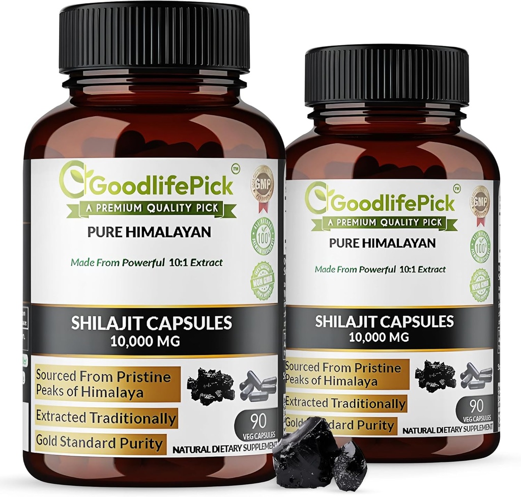 Premium Himalayan Shilajit kapsler fra Potent Shilajit Rich i spor Mineral & Fulvic Acid høj højde sourcing. Udtrukket Traditionelt AllNatural NonGMO No Stearate No Rice Flour (pakke af 2)