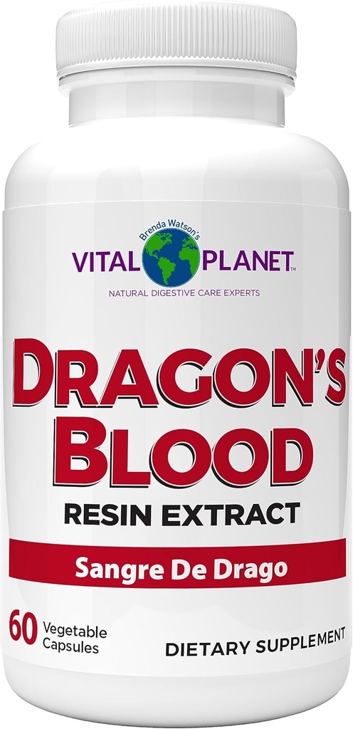 Vital Planet - Dragon 's Blood Resin Extract Croton Lechleri Sangre de Drago (Sangre de Grado) Digestive Health Supplement bæredygtigt sourced from Rainforest of Peru, 500mg 60 Kapsler