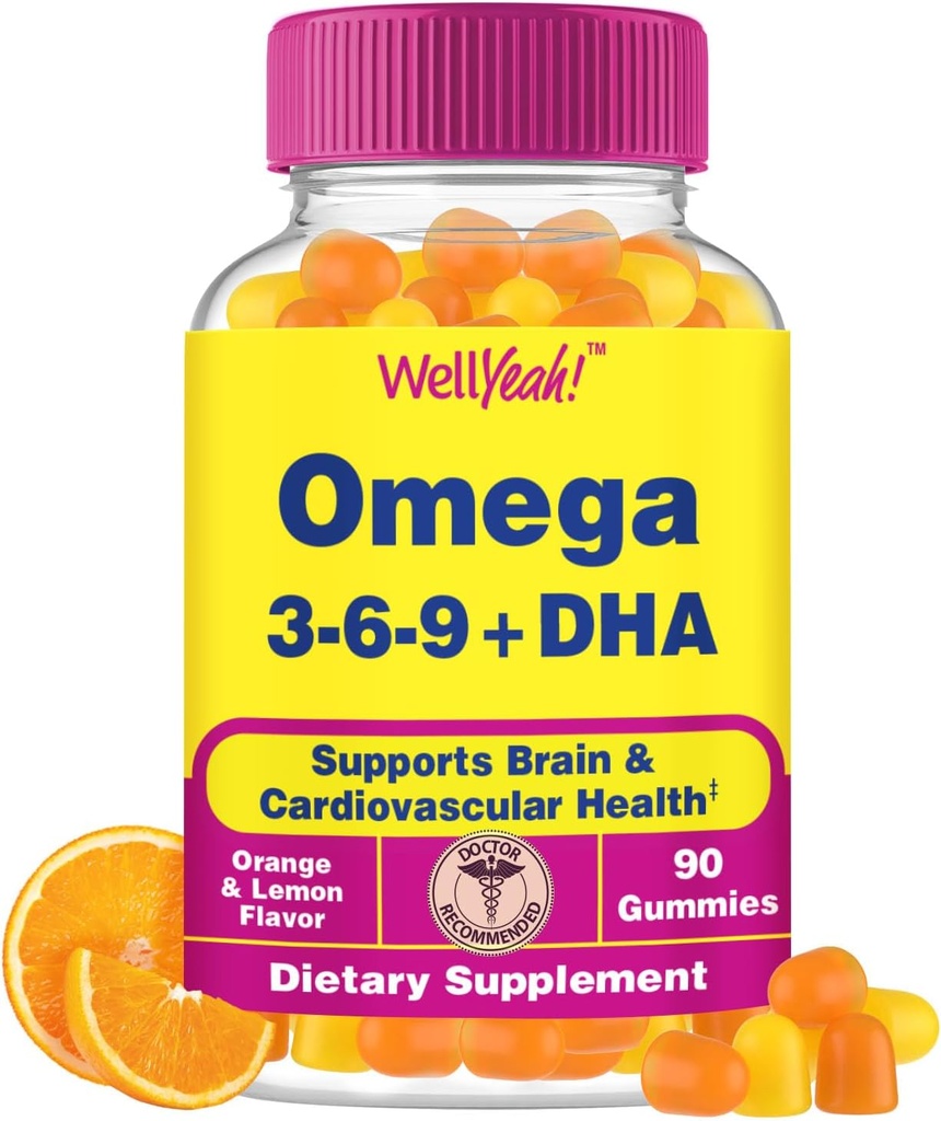 Nå Ja Omega 3 6 9 Gummies Beeg 124; med Flaxseed Oil og DHA Beeg 124; Vegetar Omega 3 Fish Oil Alternative Bud124; GMO fri, Gluten Free, Orange & Lemon Flavor Budd124; Natural Sourced Colors and Flavors Budd124; 90 Greve
