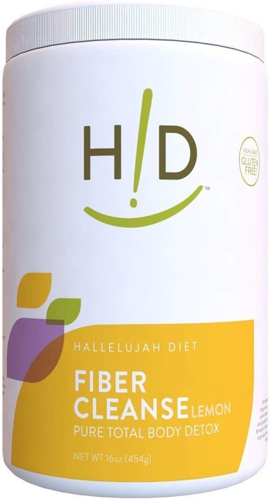 Hallelujah Diet Fiber Cleanse Powder - Lemon Flavored, Psyllium og hør Seed- baseret pulver, Eliminerer toksiner og genskaber Optimal tarmfunktion, Natural Colon Cleanse Supplement - (16 oz)