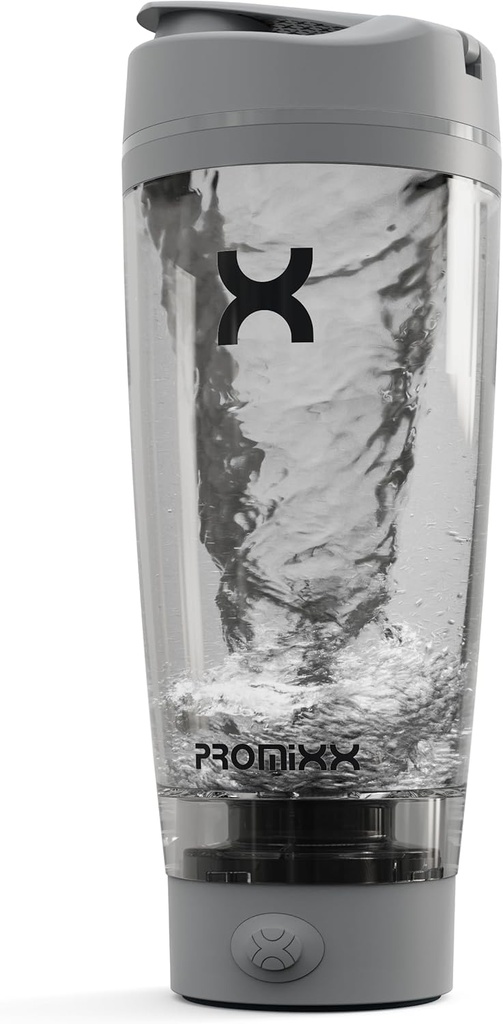 Promixx PRO Shaker Flaske New Edition - Genopladelig, Kraftfuld for Glat Protein Shakes - omfatter Supplement Storage, BPA Free, 20oz Cup, Cool Gray