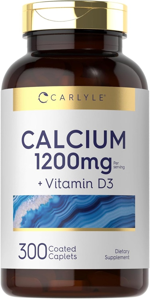 Carlyle Calcium 1200mg med D3- vitamin 124; 300 caplets; 124; non- GMO, gluten fri, og vegetar