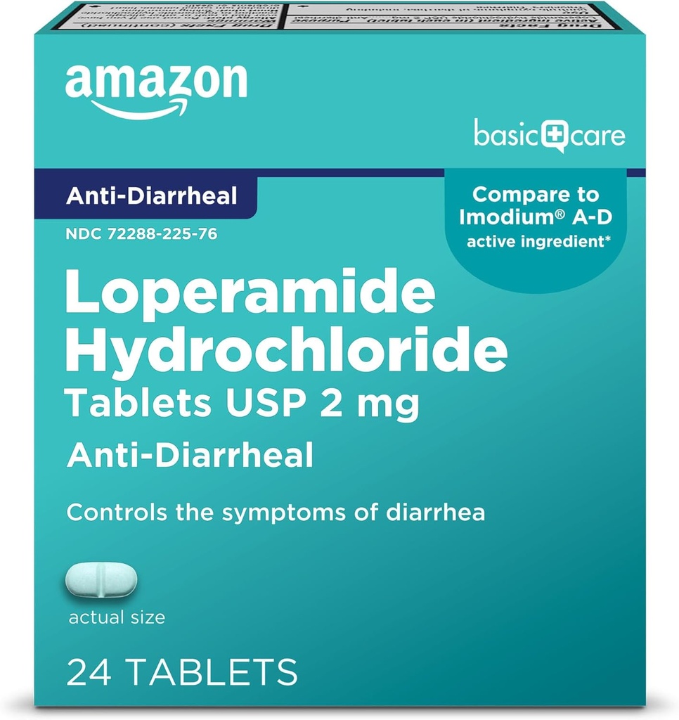 Basic Care Loperamid Hydrochloride Tablets, 2 mg, Anti- Diarrheal, 24 Greve (pakning med 1) (Emballage kan variere)