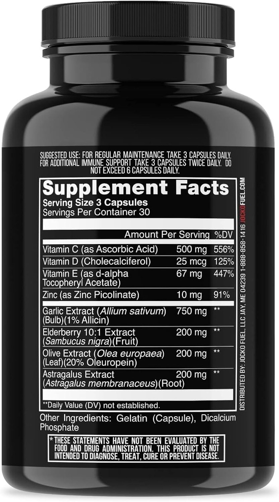 Jocko Fuel Immunitet Support - Elderberry med zink & C-vitamin til voksne - Immunforsvar med C-vitamin, D3, Superfoods, Urter, & Minerals (90 kapsler)