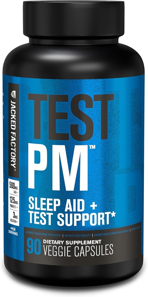 Jacked Factory Test PM Testosteron Booster & Sleep Aid Supplement for mænd, Promote Recovery, Muscle Growth, 90 Natural Veggie Pills - 60 Greve (Pack of 1)