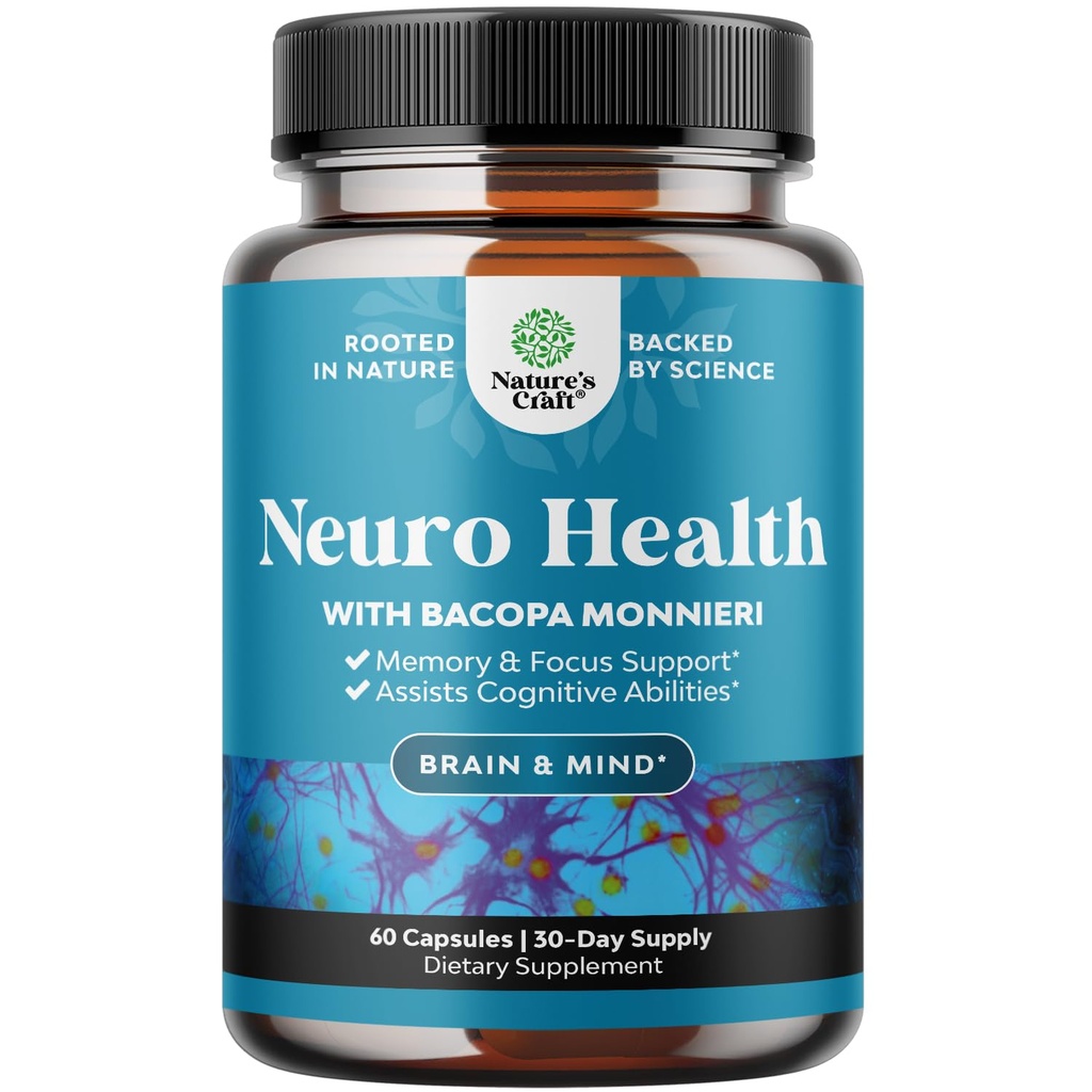 Nootrop Brain Supplement for Memory and Focus Support - Vitaminer til Mental Support & Clarity med Bacopa Monnieri, VIT A, B6, Riboflavin, Niacin, Thiamin & Folate - Cognitive Complex - 60 Ct